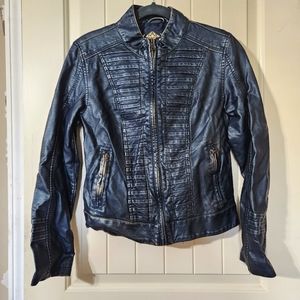 Navy Big Chill Vintage Vegan Leather Jacket
